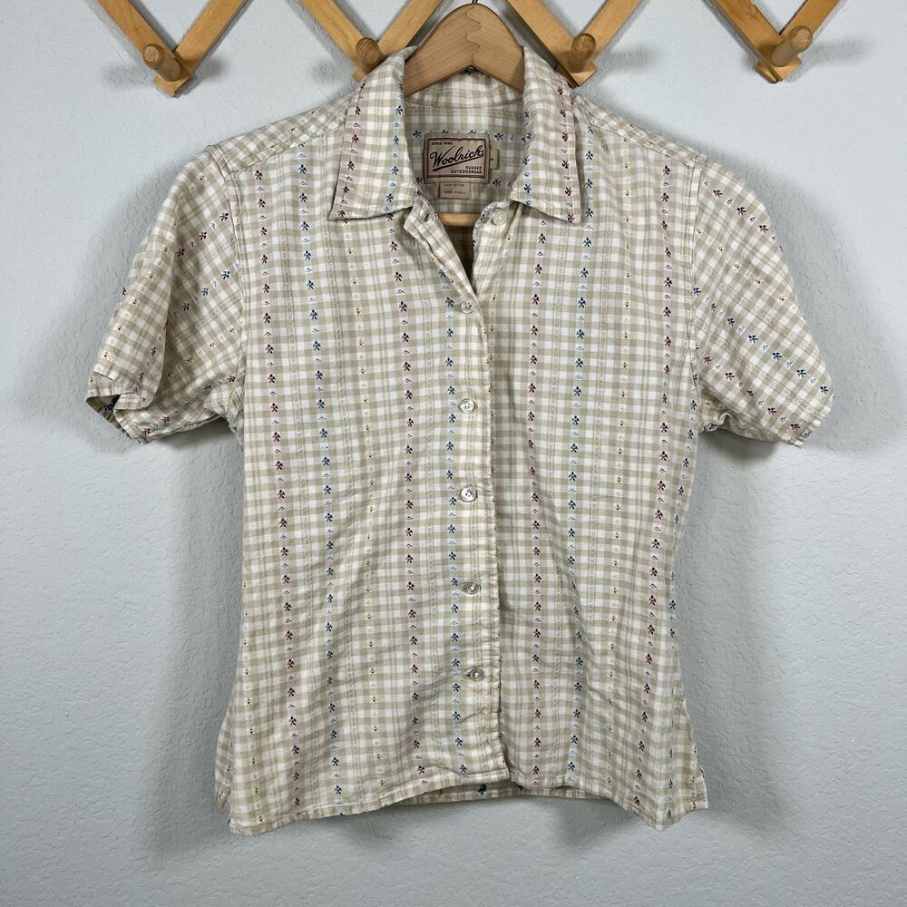 Vintage Woolrich Rugged Outdoorwear Plaid Floral Button Down Blouse Size Small